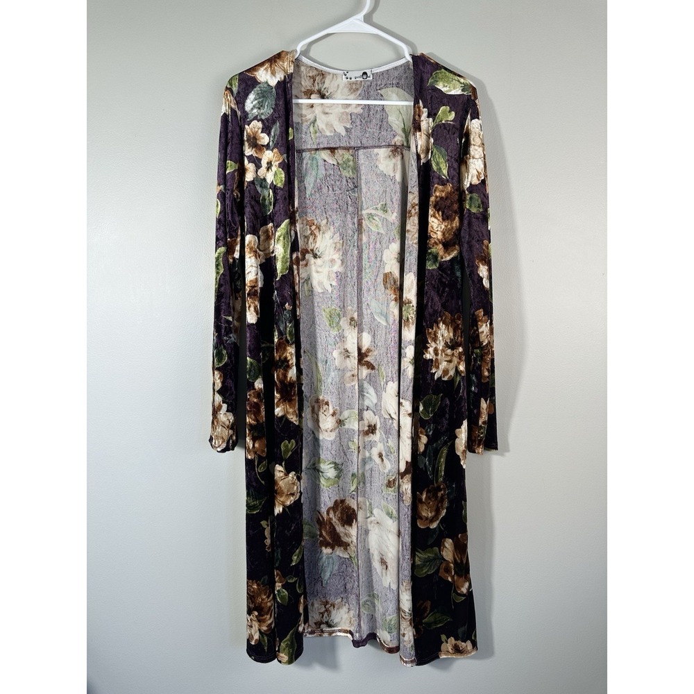 Gorilla Cat Cardigan Womens M Purple‎ Velvet Open Front Whimsigoth Dark Floral